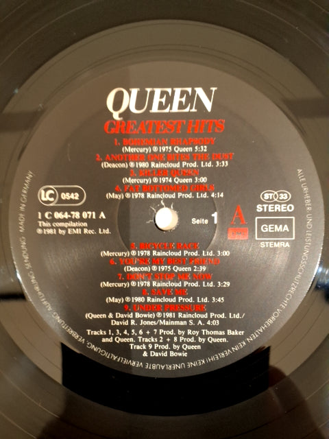 LP. Queen Greatest hits featuren David Bowie